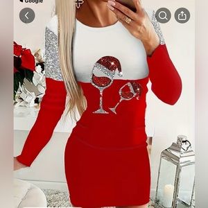 Wineglass Color Block Long Sleeve Dress